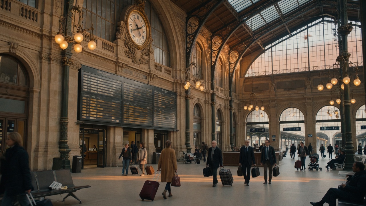 The grand hall of Paris Gare de Lyon in late afternoon light