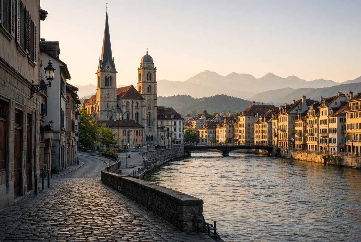 Zurich river at dusk